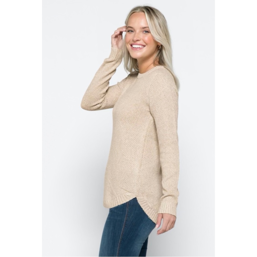 Pink Clover RD Style Tan Cream Nickole Textured Crewneck Sweater Womens M